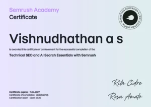 Semrush certificate vishnudhathan